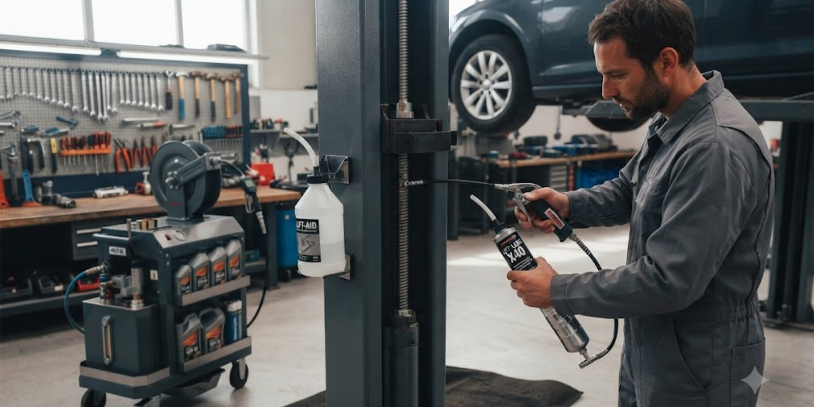Oil and lubrication equipment for automotive workshop
