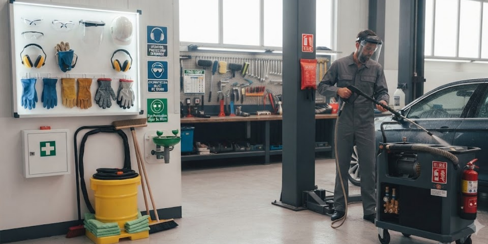 Workshop safety equipment for automotive garage