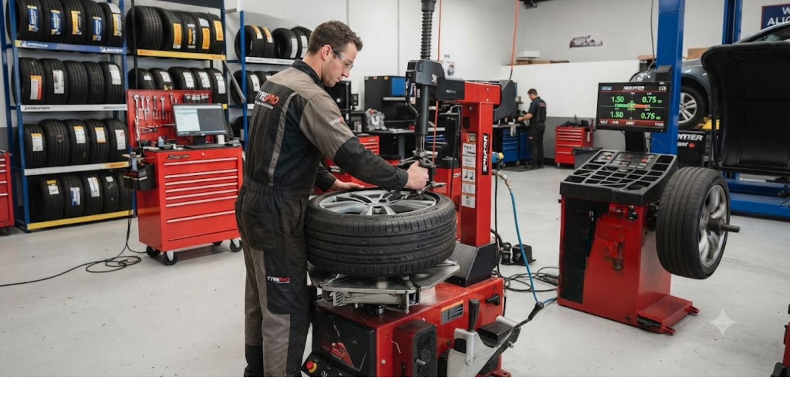 Tyre and wheel equipment for automotive workshop